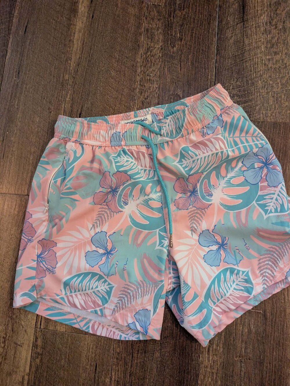 Mens Maamgic Pink & Aqua Floral Swim Shorts Large